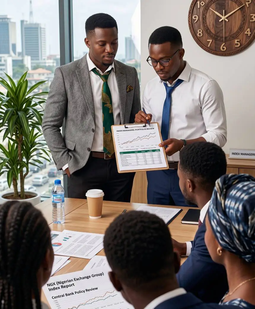 An Index Managers adviser going through management accounts with a client.